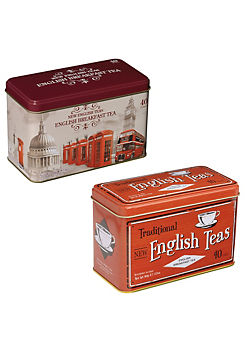 New English Teas Vintage London 40 Teabag Tin & & Vintage Red 40 Teabag Tin Bundle