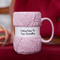 Novelty ’Knitting Keeps Me From Unravelling’ Pink Knitting Mug