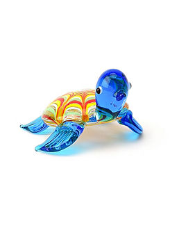 Objets D’art Miniature Blue Tortoise Glass Figurine