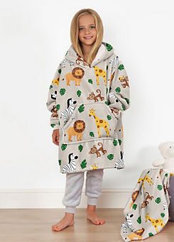 Online Home Shop Kids Safari Printed Hooded Fleece Blanket