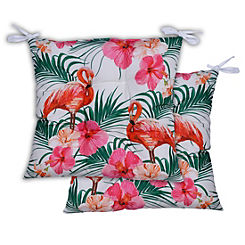 Pair of Flamingo and Palm Tree Pattern Seat Cushions