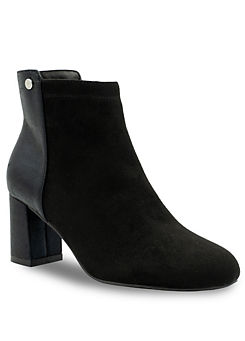 Paradox London Black Micro Suede Mid Block Heel Ankle Boots