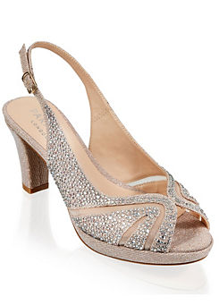 Paradox London Champagne Glitter ’Linda’ Low Platform Sling Back Sandals