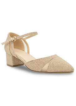 Paradox London Frankie Champagne Glitter Mid Block Heel Wide Fit Ankle Strap Court Shoes