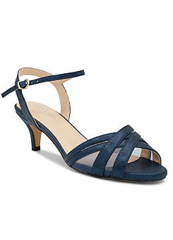 Paradox London Navy Shimmer ’Mowenna’ Mid Heel Ankle Strap Sandals