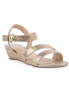 Paradox London ’Janet’ Champagne Shimmer Wide Fit Wedge Sandals