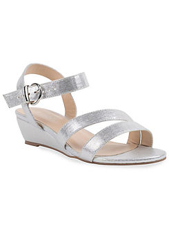 Paradox London ’Janet’ Silver Shimmer Wide Fit Wedge Sandals