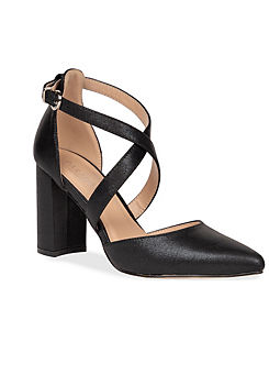 Paradox London ’Rylee’ Black Shimmer High Block Heel Court Shoes
