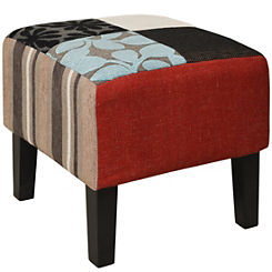 Patchwork Pouffe Stool with Wood Legs