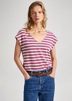 Pepe Jeans Stripe V-Neck Linen T-Shirt