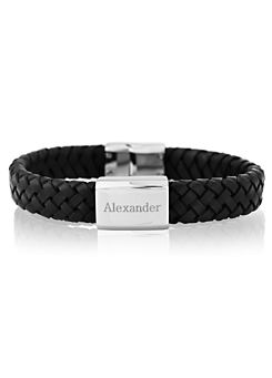Personalised Mens Woven Leather Bracelet