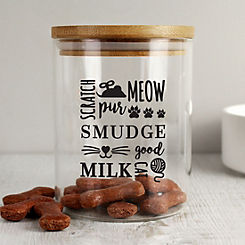 Personalised Momento Glass Cat Treat Jar with Bamboo Lid