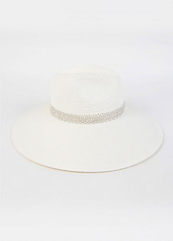 Pia Rossini Lorena White Diamante Trim Fedora Hat