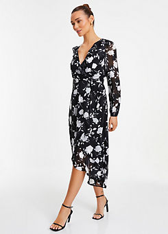 Quiz Black & White Floral Chiffon Wrap Maxi Dress