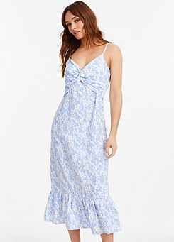 Quiz Blue and White Floral Textured Woven Strappy Dress