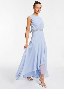 Quiz Light Blue Chiffon Maxi Dress with Embellished Belt
