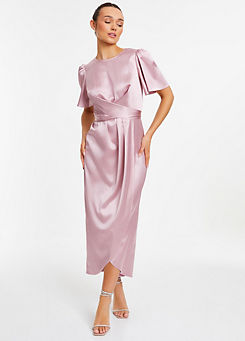 Quiz Pink Satin Wrap Detail Short Sleeve Maxi Dress