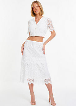 Quiz White Crotchet Lace Midi Skirt