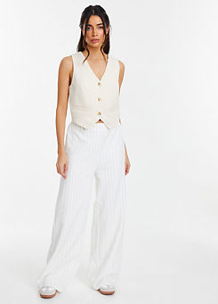 Quiz White and Black Pinstripe High Waisted Tailored Trousers