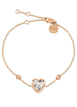 Radley London Ladies 18ct Rose Gold Plated Sterling Silver Clear Stone Heart Bracelet