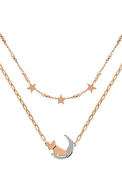 Radley London Ladies 18ct Rose Gold Plated Two Tone Dog in Moon Necklace
