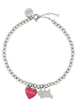 Radley London Ladies Silver Plated Friendship Bracelet with Jumping Dog & Pink Enamel Heart