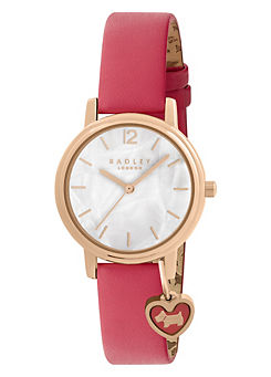 Radley London Rose Gold Plated Mother of Pearl Flamingo Leather Strap Watch