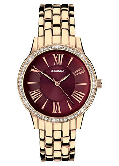 Sekonda Ladies Charlotte Rose Gold Alloy Bracelet with Burgundy Dial Watch