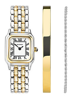 Sekonda Ladies Monica 3 Piece Gift Set with White Dial Watch, Gold Bangle & Silver Bracelet