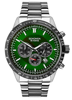 Sekonda Men’s Velocity Silver Stainless Steel Bracelet with Green Dial Watch