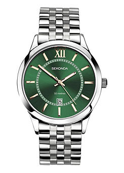 Sekonda William Men’s Classic Silver Stainless Steel Bracelet with Green Dial Watch