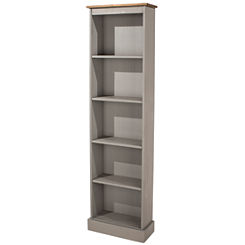 Sierra Grey Painted & Pine Tall Narrow 5 Shelf Bookcase