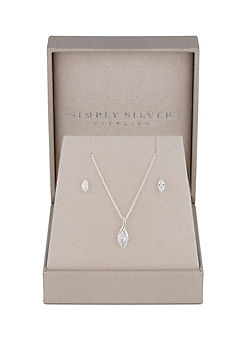 Simply Silver Sterling Silver 925 Marquise Navette Set - Gift Boxed