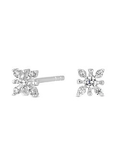 Simply Silver Sterling Silver White Cubic Zirconia Flower Stud Earring