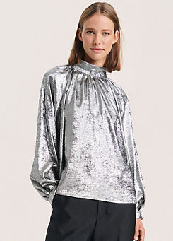 Soaked in Luxury Ronya Funnel Neck Loose Fit Blouse