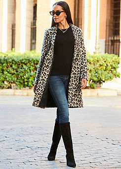 Sosandar Leopard Print Wool Mix Coat