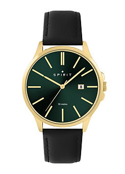 Spirit Gents Classic Polished Gold Leather Watch in Black