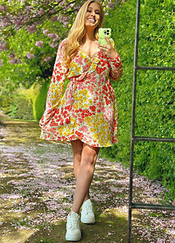 Stacey Solomon Yellow Floral Wrap Frill Mini Dress