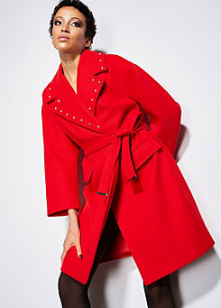 Star By Julien Macdonald Red Studded Wrap Collar Coat