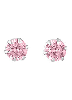 Sterling Silver 3mm Pink Cubic Ziconia Stud Earrings