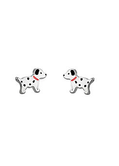 Sterling Silver Enamel Dalmatian Dog Stud Earrings
