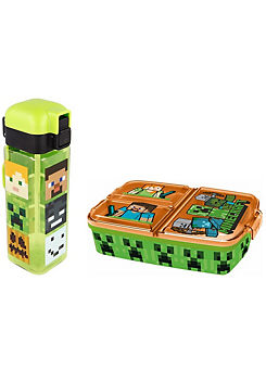 Stor Minecraft Twin Pack - Multi Compartment Sandwich Box & Square Safety Lock Bottle