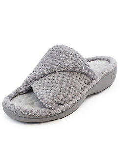 Totes Isotoner Ladies Popcorn Turnover Open Toe Grey Mule Slippers
