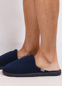 Totes Isotoner Mens Textured Mule Slipper With Striped Lining - Navy
