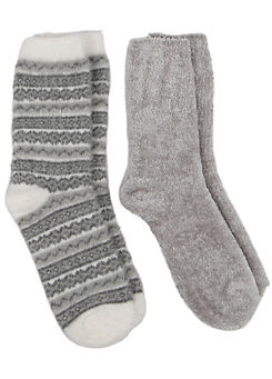 Totes Ladies Fair Isle Chenille Bed Socks 2 Pack