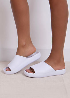 Totes Ladies White Bounce Ribbed Sliders