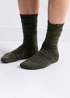 Totes Mens Recycled Thermal Khaki Marl Slipper Socks