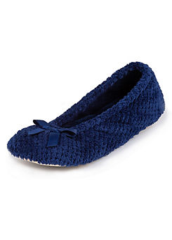 Totes Popcorn Navy Terry Ballet Slippers