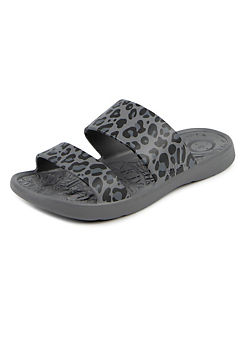 Totes SOLBOUNCE Ladies Double Strap Slider Sandals in Grey Leopard