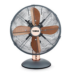 Tower Cavaletto 12inch Metal Desk Fan with 3 Speed Settings T611000G - Grey and Rose Gold